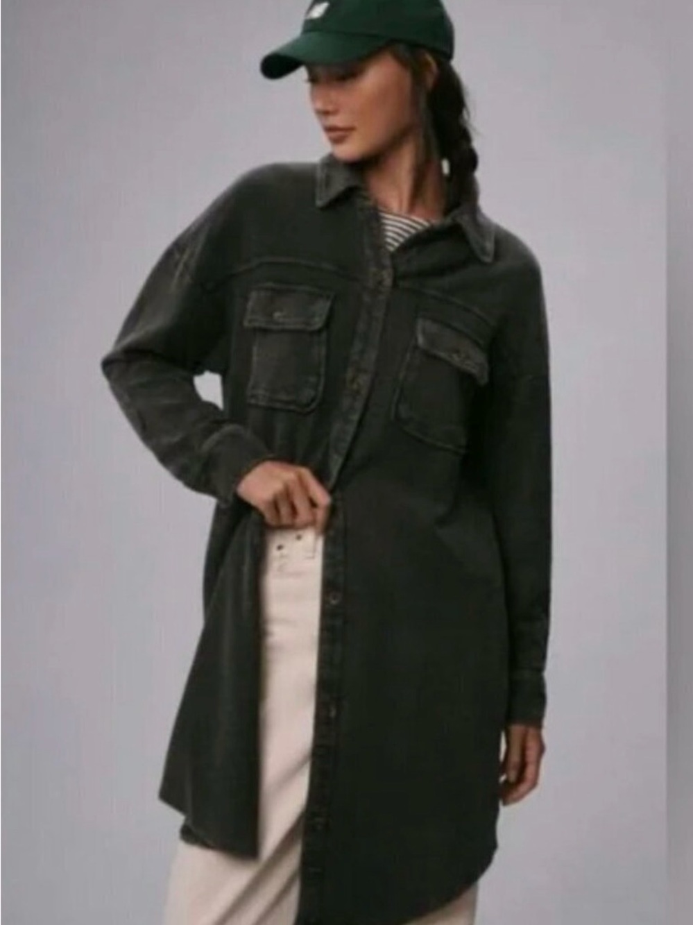 Anthropologie Pilcro Ribbed Knit Shirt Dress Small Charcoal